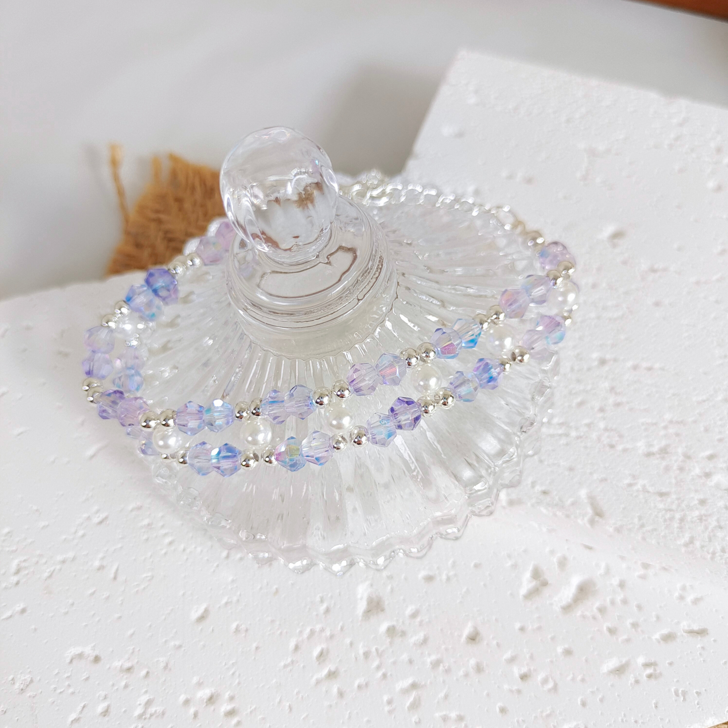 No.24 Aurora Purple Bracelet – Handmade Beaded Bracelet with Crystal & Pearl Accents