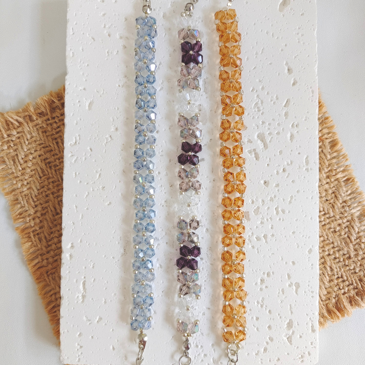 No.46 DIY Crystal Beads Bracelet Kit – 4mm Crystal Diamond Beads, 2mm Silver Seed Beads, Lobster Clasp & Extension Chain | Craft Kit Beginner-Friendly Jewelry Gift for Her