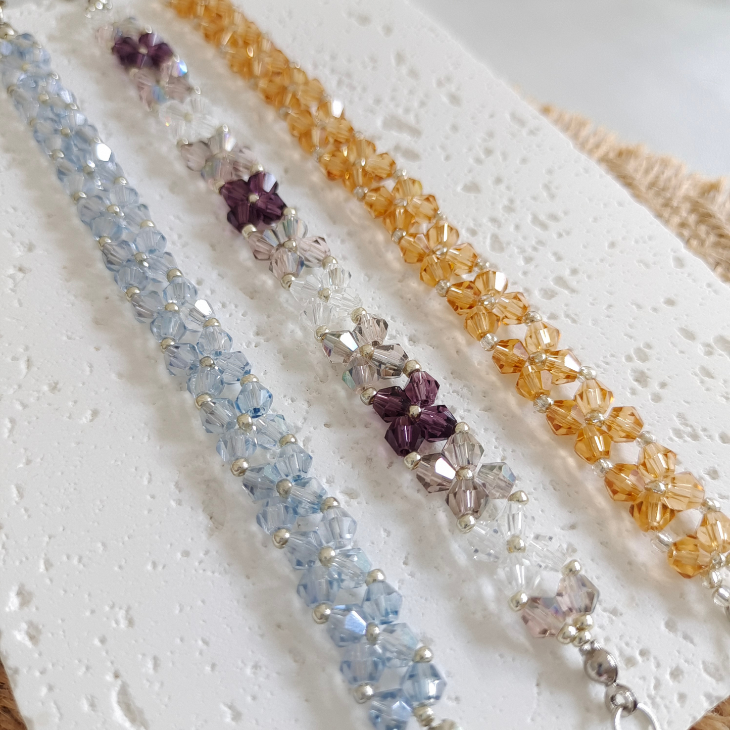 No.46 DIY Crystal Beads Bracelet Kit – 4mm Crystal Diamond Beads, 2mm Silver Seed Beads, Lobster Clasp & Extension Chain | Craft Kit Beginner-Friendly Jewelry Gift for Her