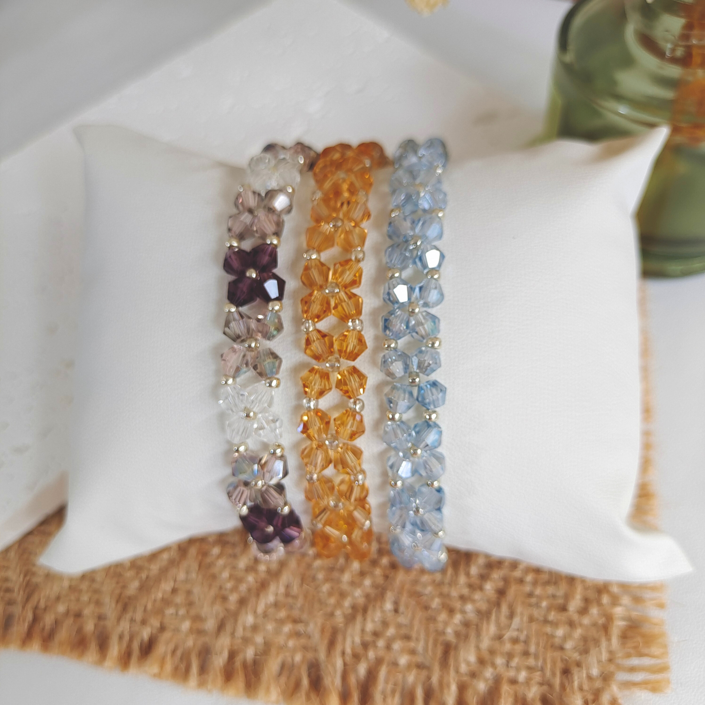 No.46 DIY Crystal Beads Bracelet Kit – 4mm Crystal Diamond Beads, 2mm Silver Seed Beads, Lobster Clasp & Extension Chain | Craft Kit Beginner-Friendly Jewelry Gift for Her