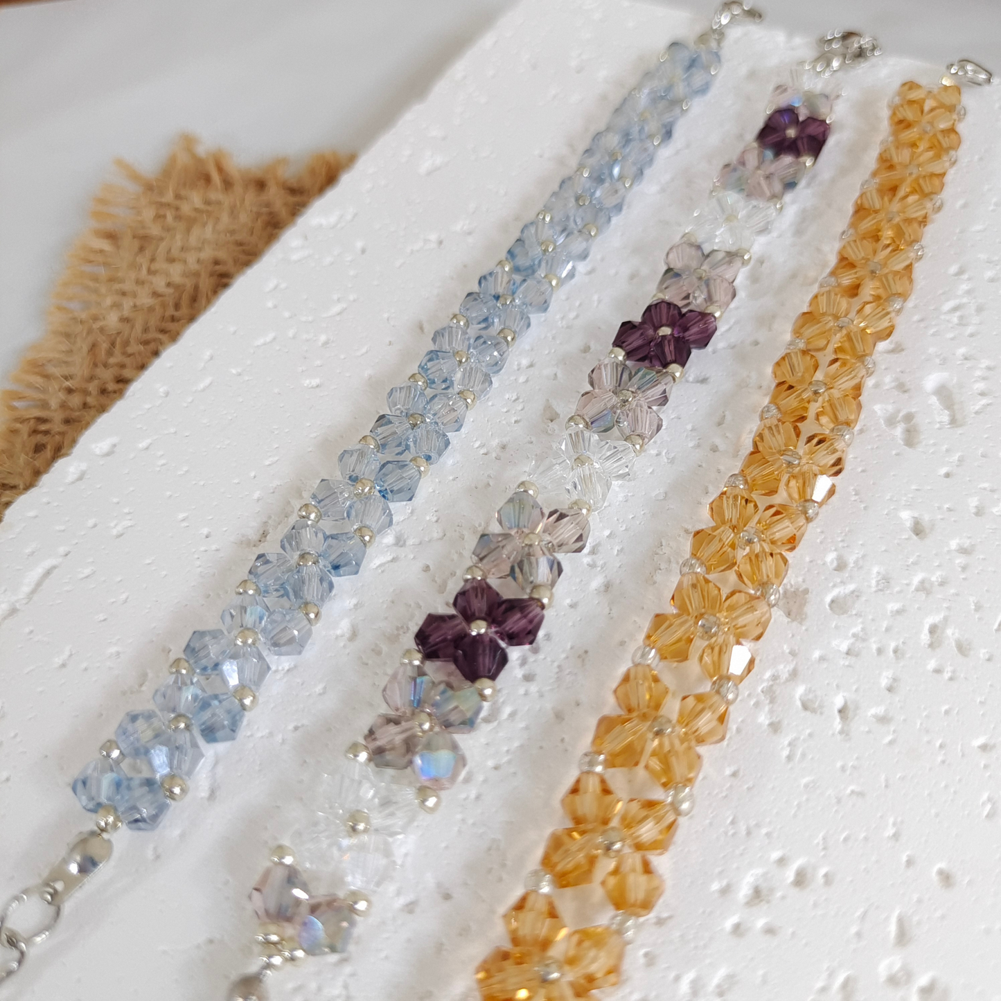 No.46 DIY Crystal Beads Bracelet Kit – 4mm Crystal Diamond Beads, 2mm Silver Seed Beads, Lobster Clasp & Extension Chain | Craft Kit Beginner-Friendly Jewelry Gift for Her