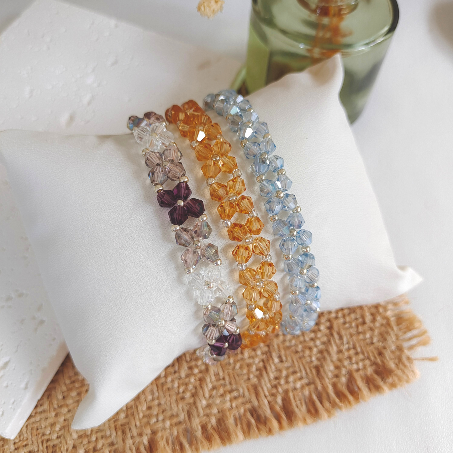 No.46 DIY Crystal Beads Bracelet Kit – 4mm Crystal Diamond Beads, 2mm Silver Seed Beads, Lobster Clasp & Extension Chain | Craft Kit Beginner-Friendly Jewelry Gift for Her