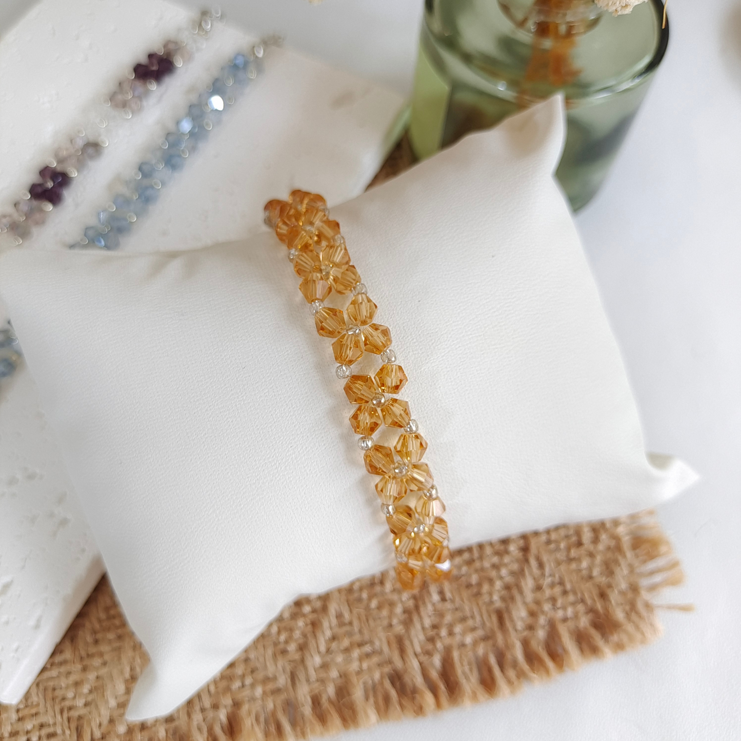 No.46 DIY Crystal Beads Bracelet Kit – 4mm Crystal Diamond Beads, 2mm Silver Seed Beads, Lobster Clasp & Extension Chain | Craft Kit Beginner-Friendly Jewelry Gift for Her