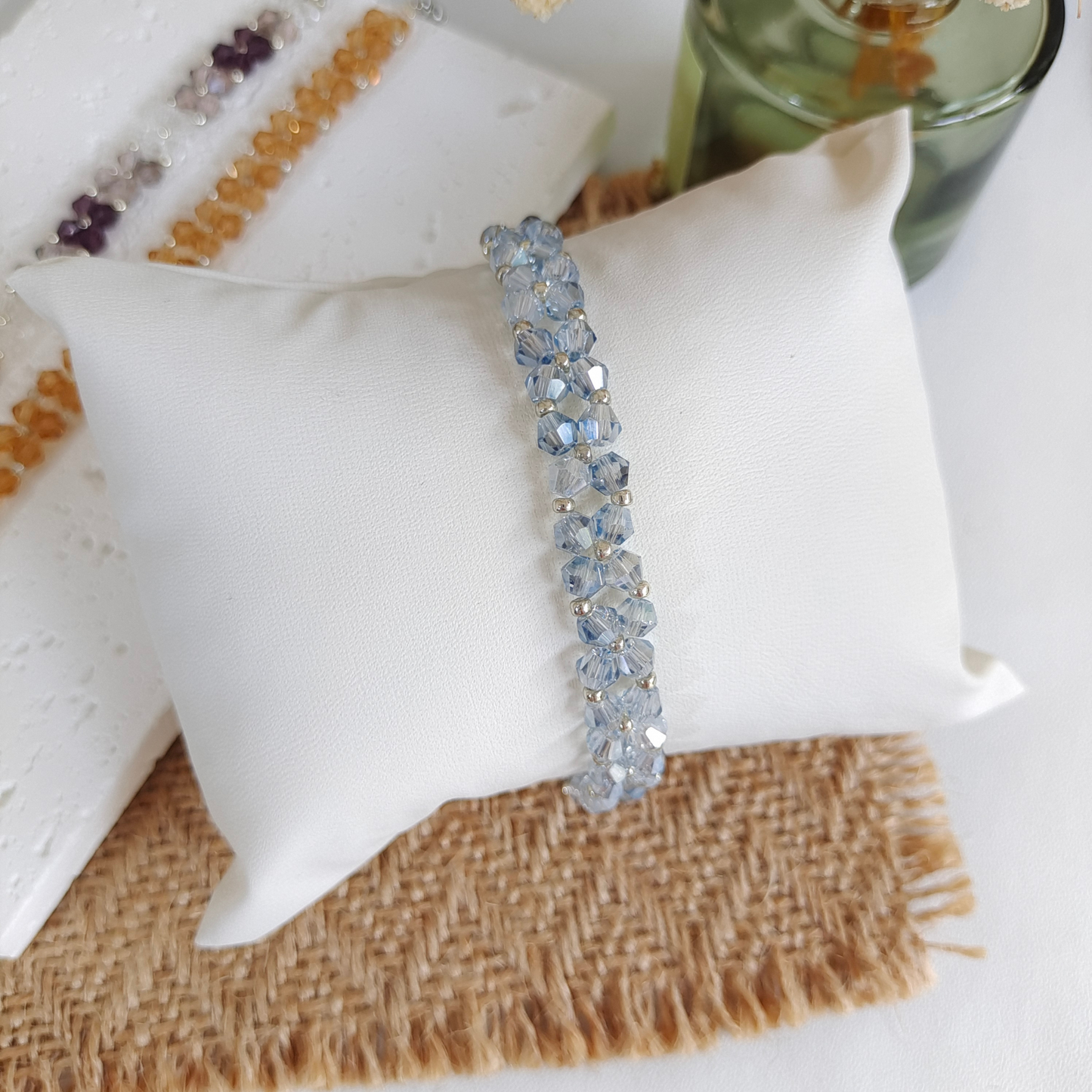 No.46 DIY Crystal Beads Bracelet Kit – 4mm Crystal Diamond Beads, 2mm Silver Seed Beads, Lobster Clasp & Extension Chain | Craft Kit Beginner-Friendly Jewelry Gift for Her