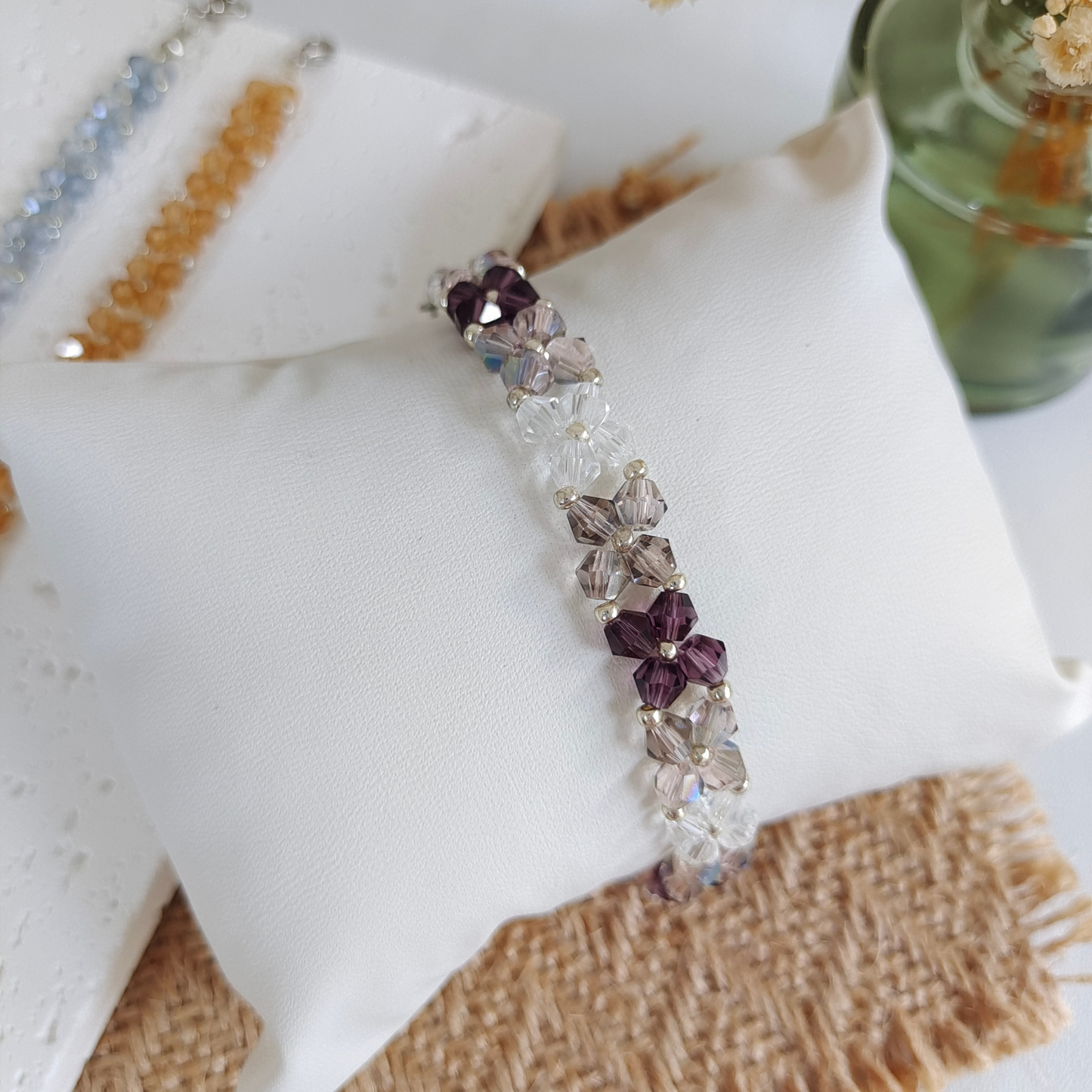 No.46 DIY Crystal Beads Bracelet Kit – 4mm Crystal Diamond Beads, 2mm Silver Seed Beads, Lobster Clasp & Extension Chain | Craft Kit Beginner-Friendly Jewelry Gift for Her