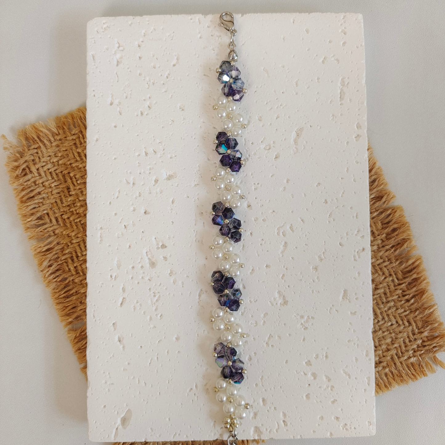 No.27 Starry Dream Blue Handmade Beaded Bracelet – Iridescent Blue Diamond Beads & Pearls