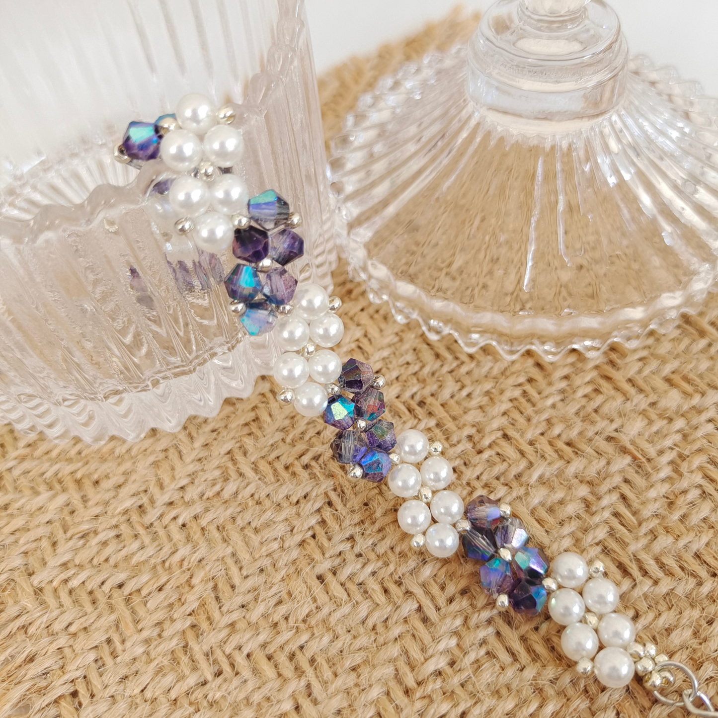 No.27 Starry Dream Blue Handmade Beaded Bracelet – Iridescent Blue Diamond Beads & Pearls