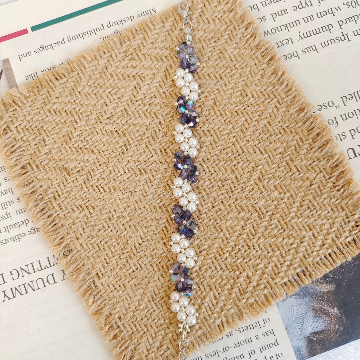 No.27 Starry Dream Blue Handmade Beaded Bracelet – Iridescent Blue Diamond Beads & Pearls