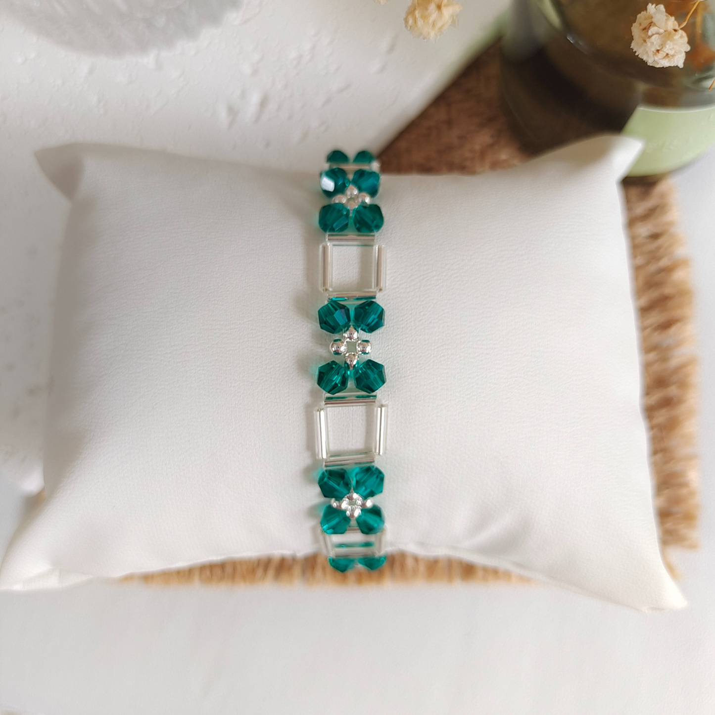 No.17 DIY Bracelet Kit – Firefly Forest with Green Crystals, Silver Tubes & Seed Beads, Full Tutorial Included