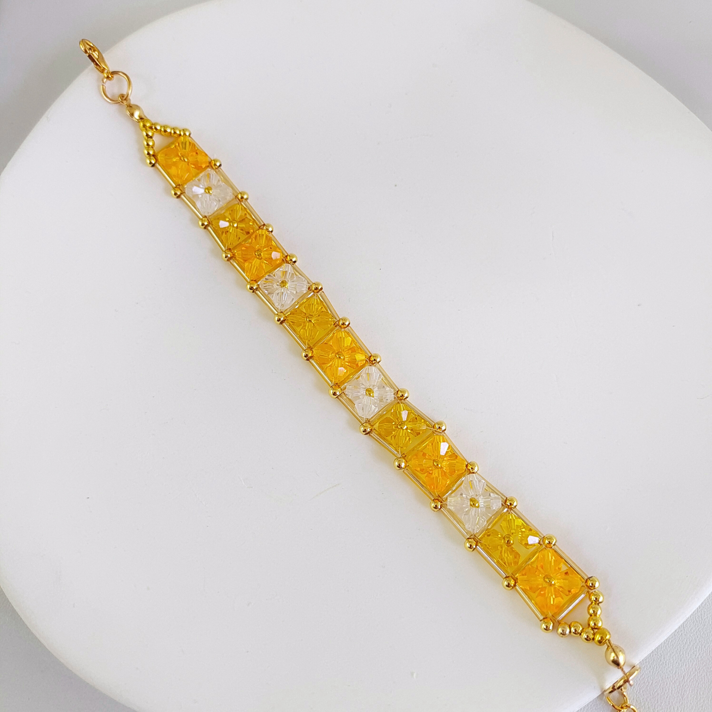 No.22 DIY Rock Sugar-Inspired Beaded Bracelet – 4mm Crystal Diamond Beads, 6mm Gold Tube Beads, Gold Seed Beads & Findings | CraftKit Beginner-Friendly Gift for Her