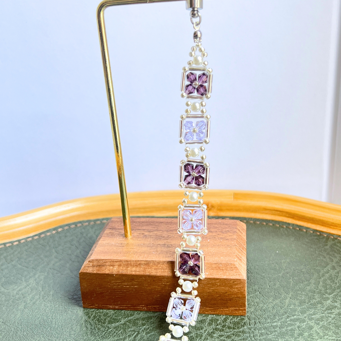 No.40 Beaded Bracelet Purple Grape Beads – 4mm Purple Diamond Beads, Pearls & Silver Seed Beads – DIY Jewelry Making Set for Beginners – Gift for Her