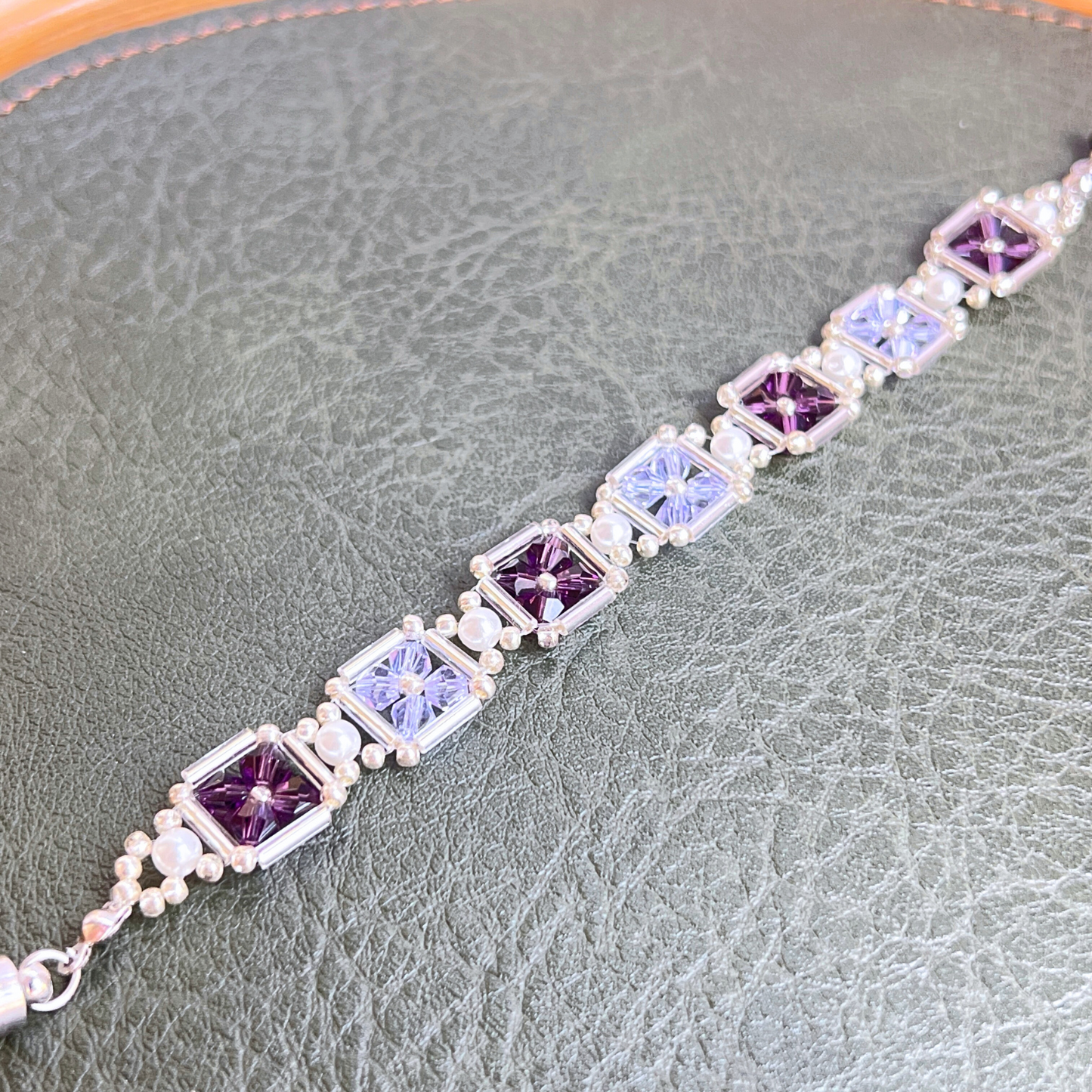 No.40 Beaded Bracelet Purple Grape Beads – 4mm Purple Diamond Beads, Pearls & Silver Seed Beads – DIY Jewelry Making Set for Beginners – Gift for Her