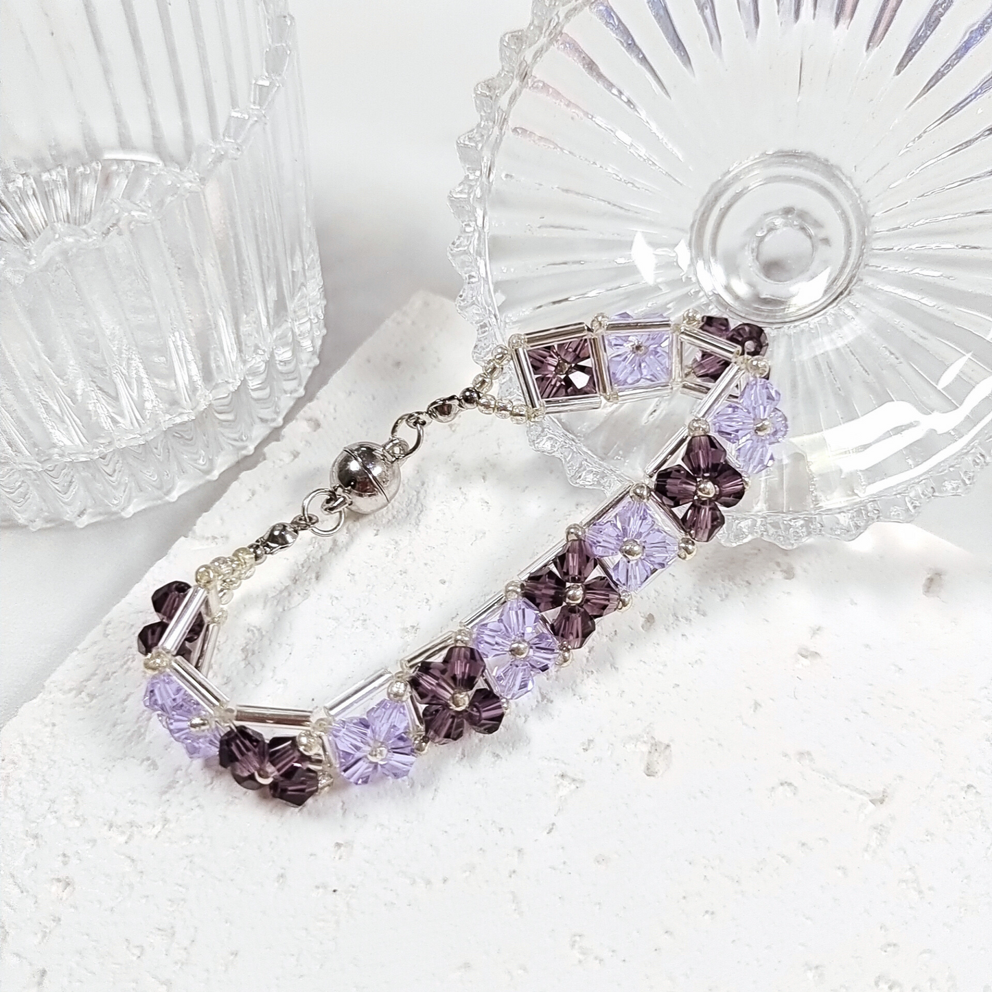 No.33 DIY Beaded Bracelet Kit – Multicolor Diamond Beads, 6mm Silver-Plated Tube Beads, Seed Beads & Magnetic Clasp | Beginner-Friendly Jewelry Craft