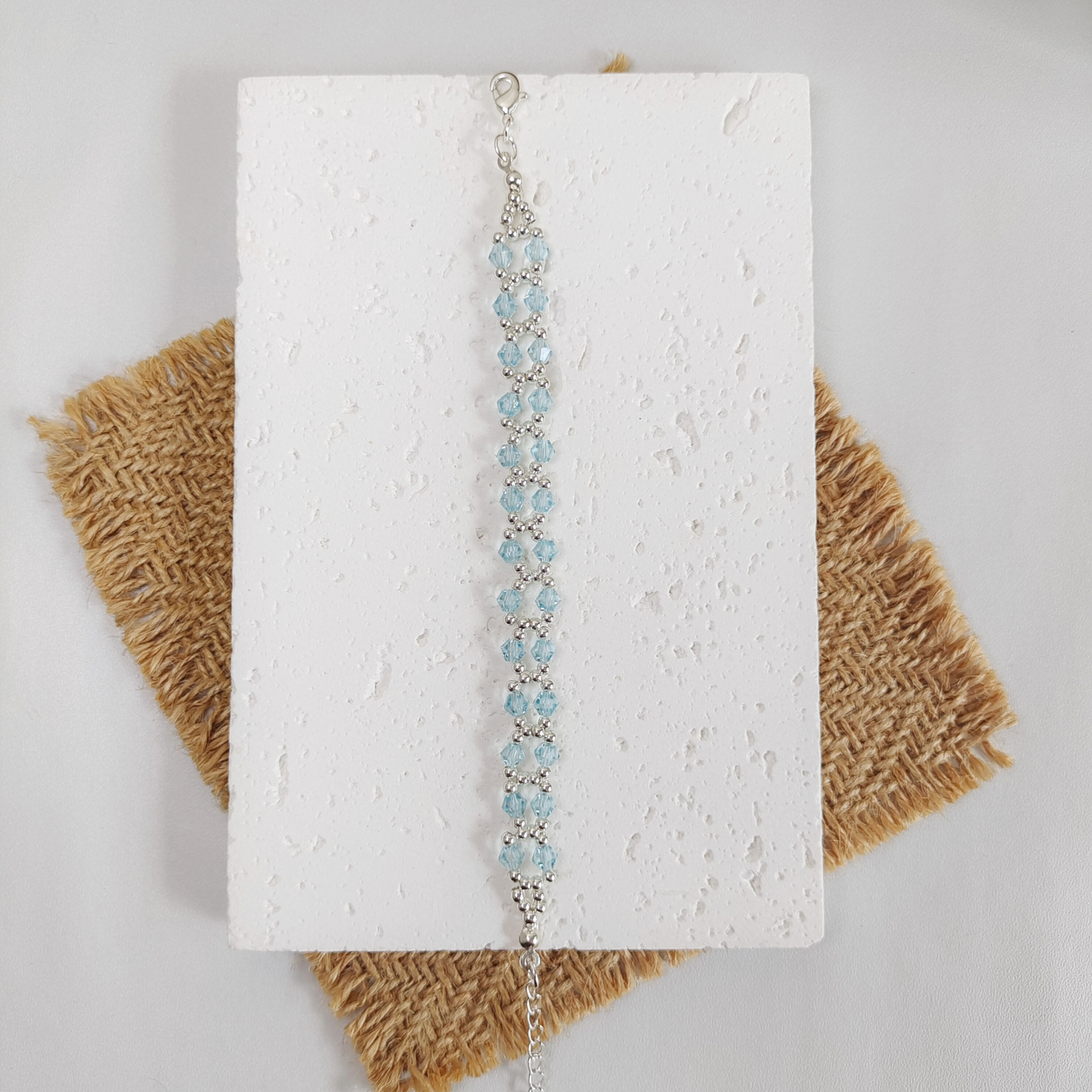 No.25 Ocean Breeze Handmade Crystal Bracelet – Lake Blue & Silver Beaded Jewelry