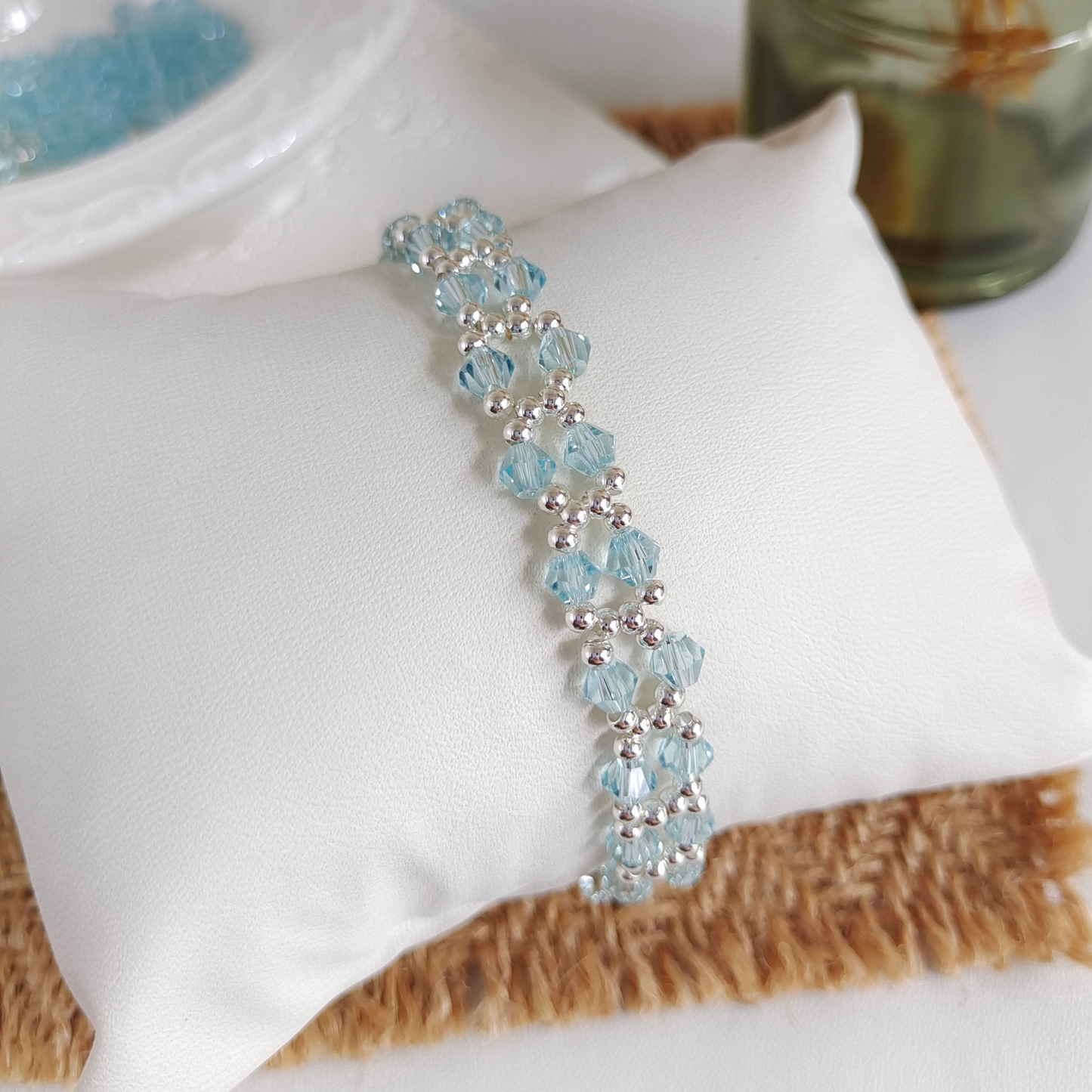 No.47 DIY Bracelet Kit – Ocean Breeze Design with Lake Blue Crystals & Silver Seed Beads