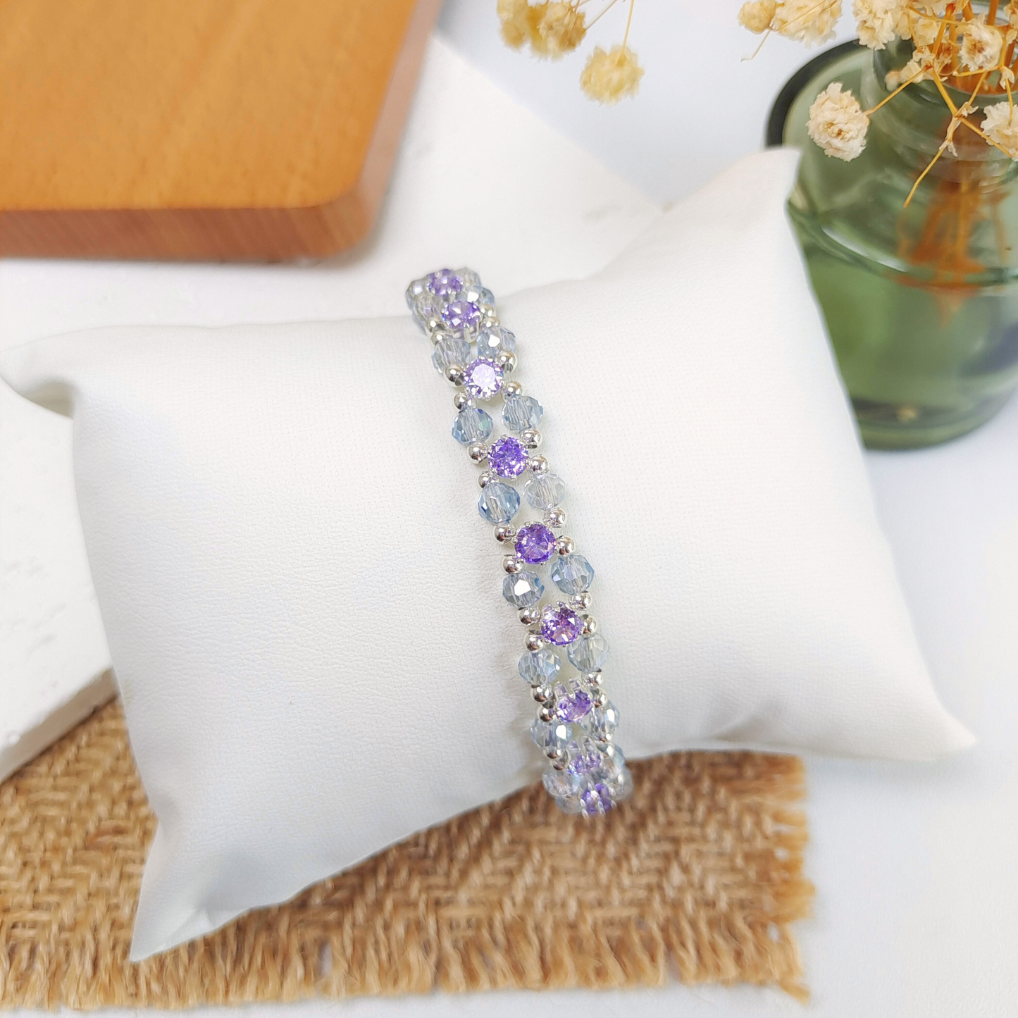 No.23 Purple Iris Bracelet – Handmade Beaded Bracelet with Crystals & Zircons
