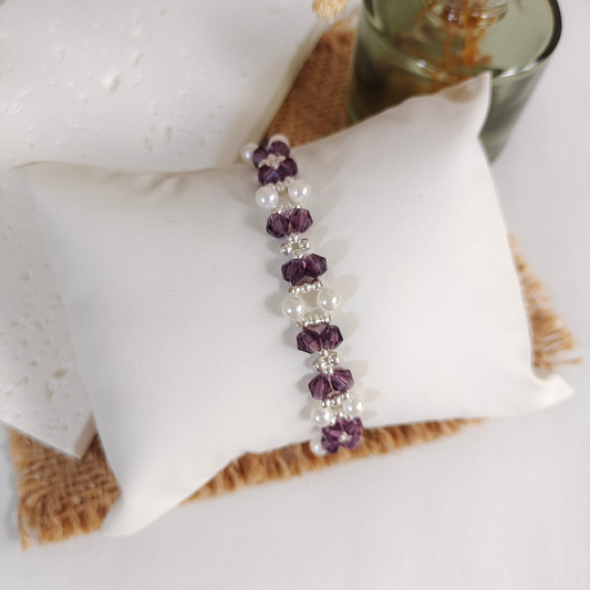 No.26 Amethyst Pearl Beaded Bracelet – Handmade Elegant Purple Crystal Jewelry