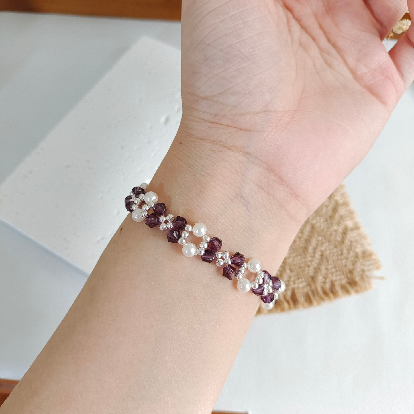No.26 Amethyst Pearl Beaded Bracelet – Handmade Elegant Purple Crystal Jewelry