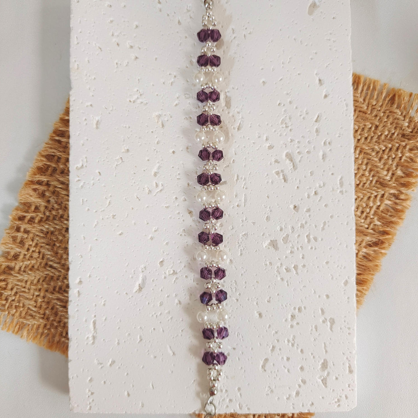 No.26 Amethyst Pearl Beaded Bracelet – Handmade Elegant Purple Crystal Jewelry