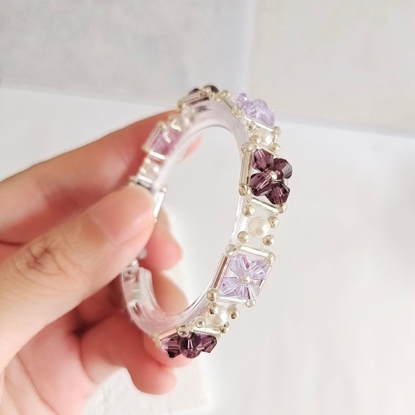 No.40 Beaded Bracelet Purple Grape Beads – 4mm Purple Diamond Beads, Pearls & Silver Seed Beads – DIY Jewelry Making Set for Beginners – Gift for Her