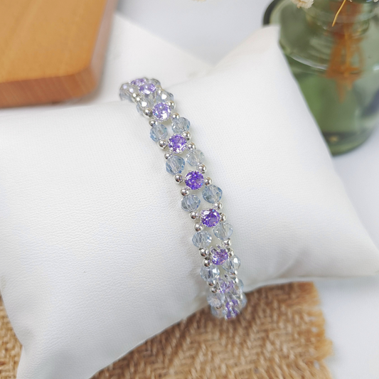 No.23 Purple Iris Bracelet – Handmade Beaded Bracelet with Crystals & Zircons
