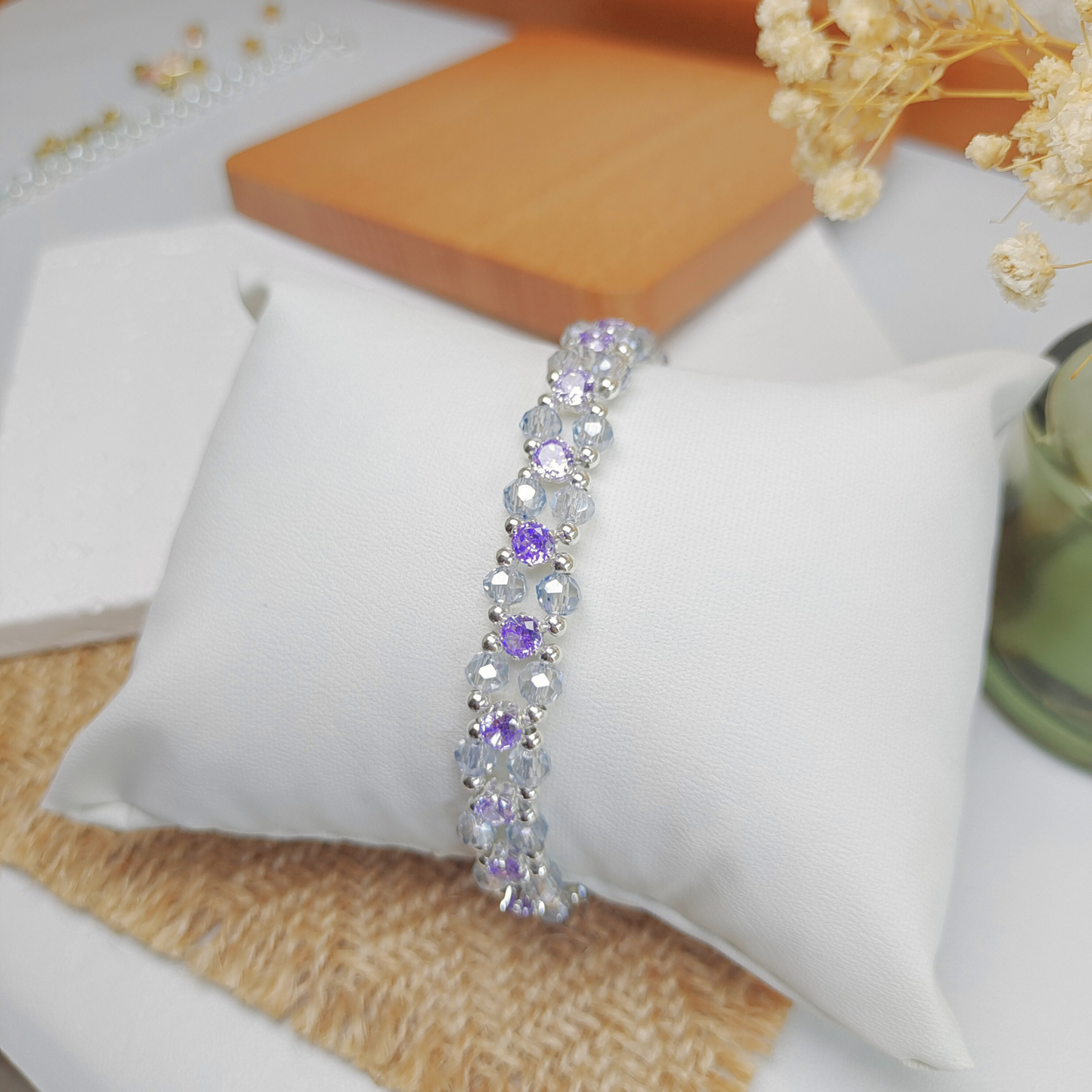 No.23 Purple Iris Bracelet – Handmade Beaded Bracelet with Crystals & Zircons