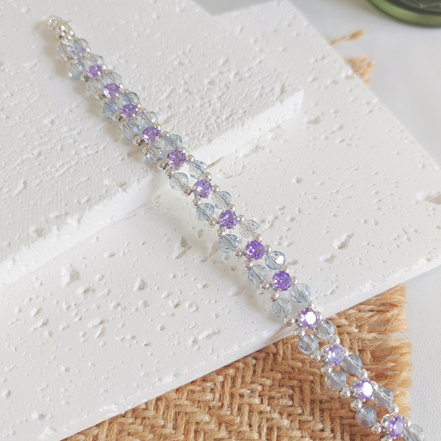 No.23 Purple Iris Bracelet – Handmade Beaded Bracelet with Crystals & Zircons