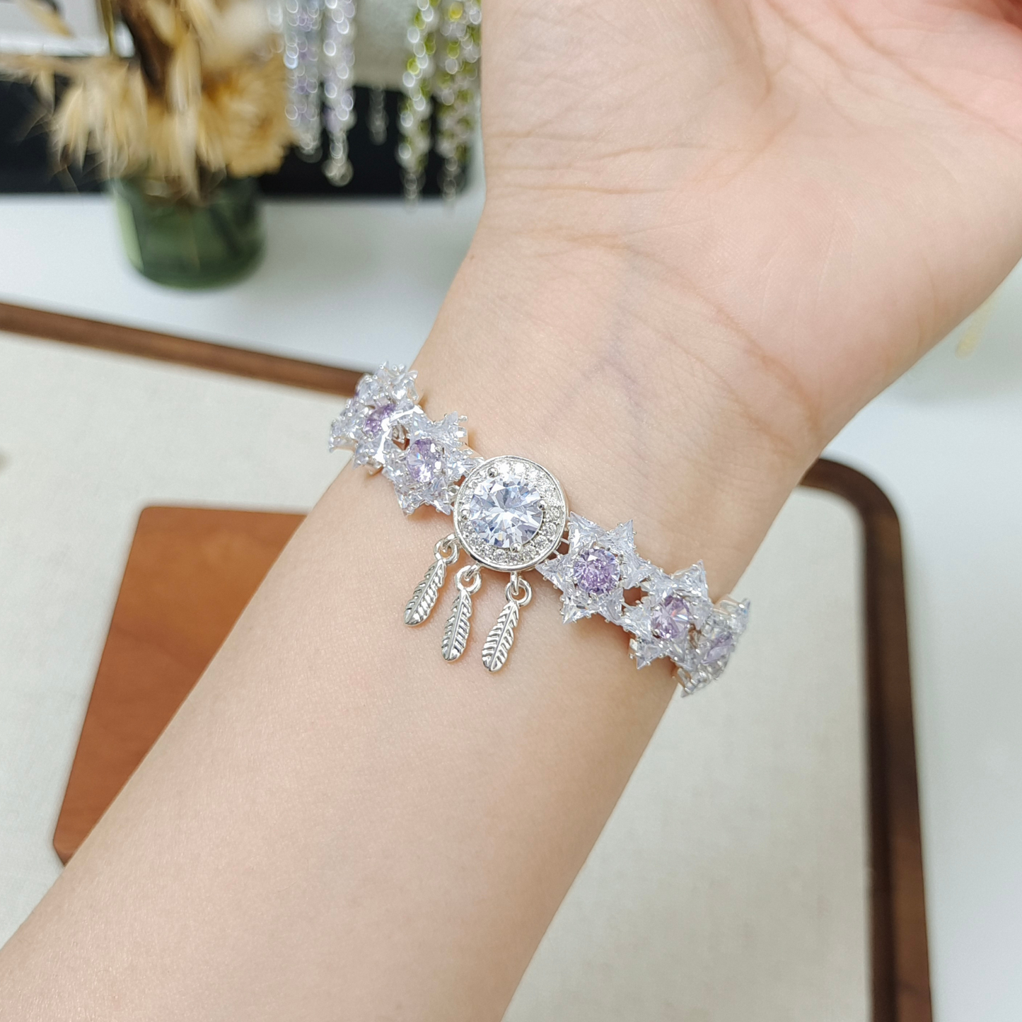 No.33 Purple Dreamcatcher Handmade Bracelet with Sakura Clasp – Finished Jewelry