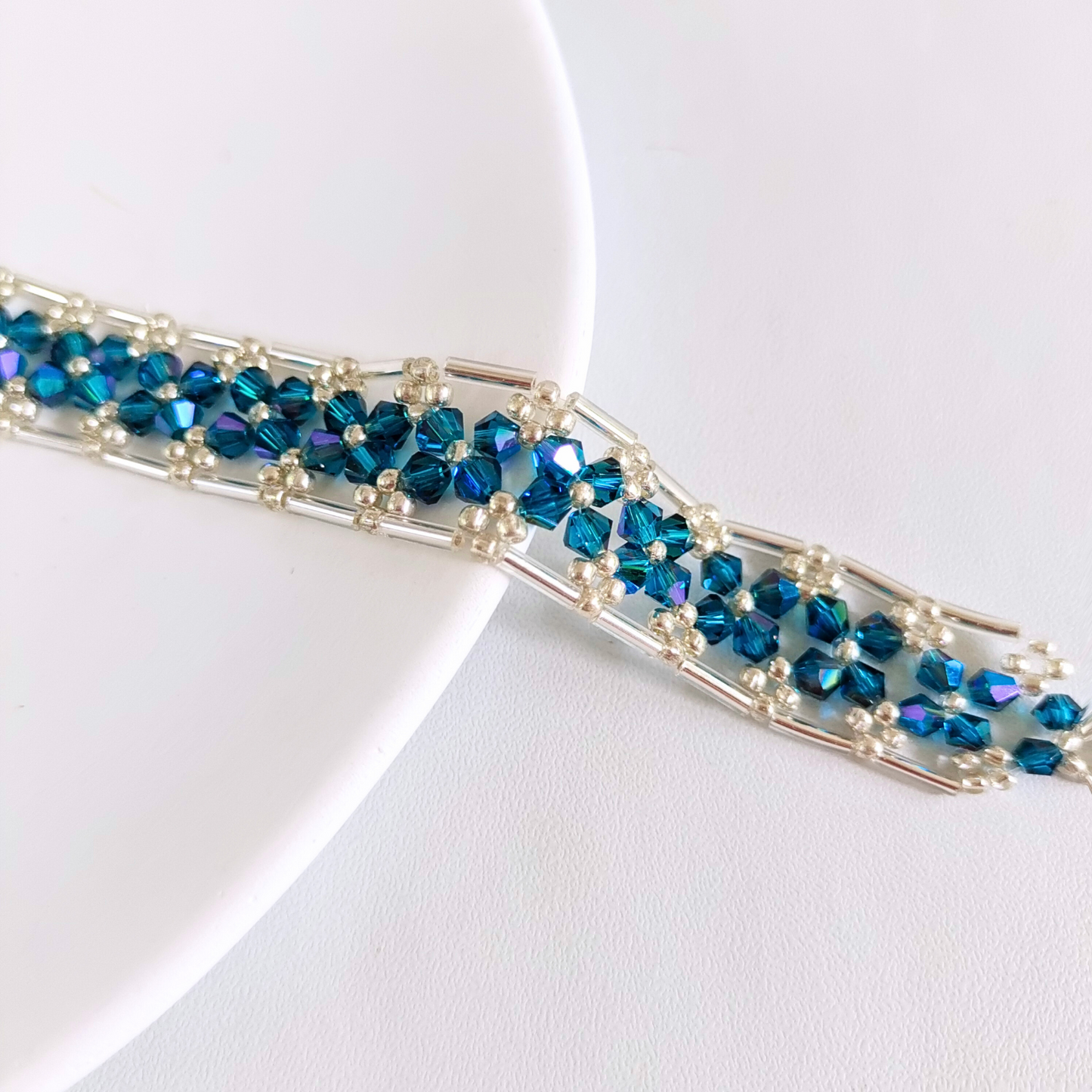 No.03 Galaxy-Inspired DIY Beaded Bracelet Kit – Iridescent Blue 4mm Diamond Beads, 6mm Silver-Plated Tube Beads & Seed Beads | Beginner-Friendly Jewelry Craft Kit