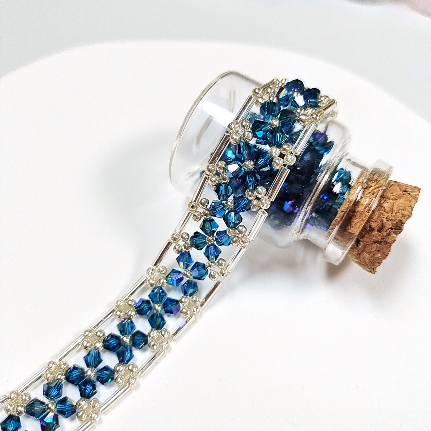 No.03 Galaxy-Inspired DIY Beaded Bracelet Kit – Iridescent Blue 4mm Diamond Beads, 6mm Silver-Plated Tube Beads & Seed Beads | Beginner-Friendly Jewelry Craft Kit