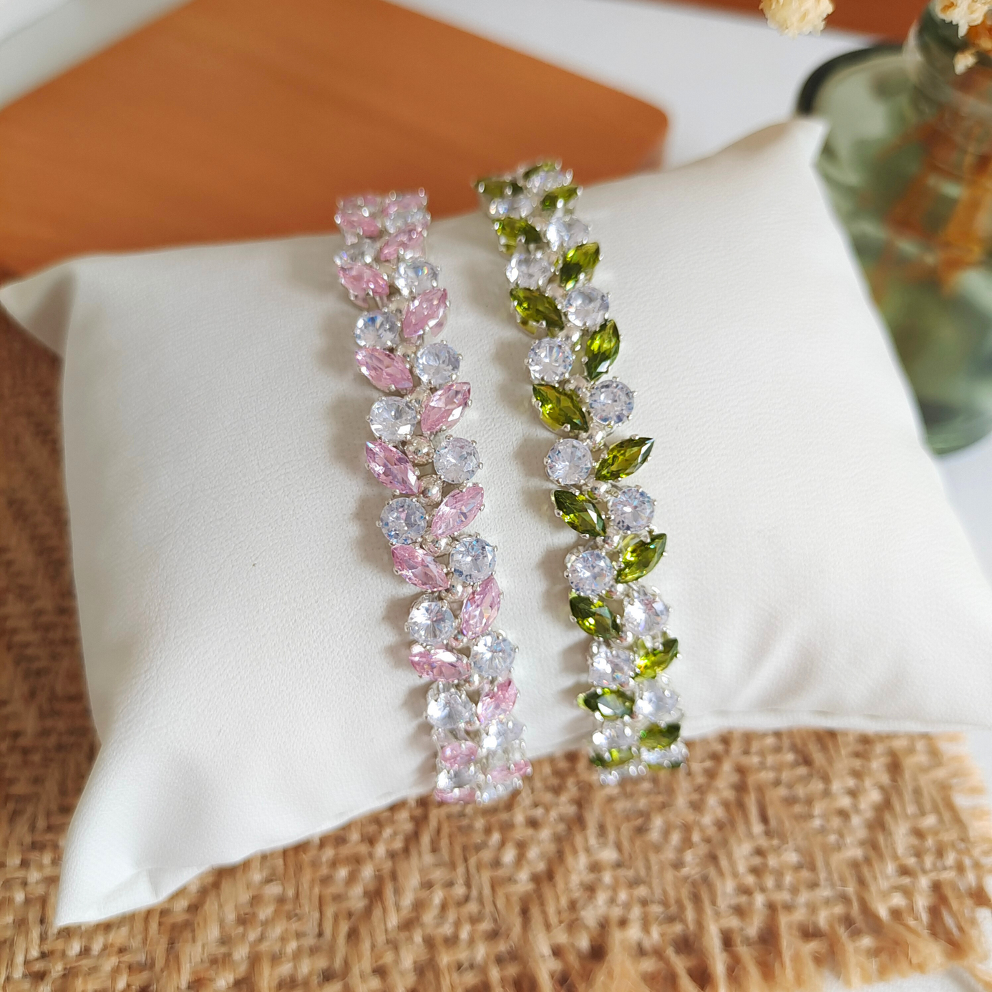 No.36 Olive Branch DIY Bracelet Kit – Silver Claw Pink & Green marquise zircon beads