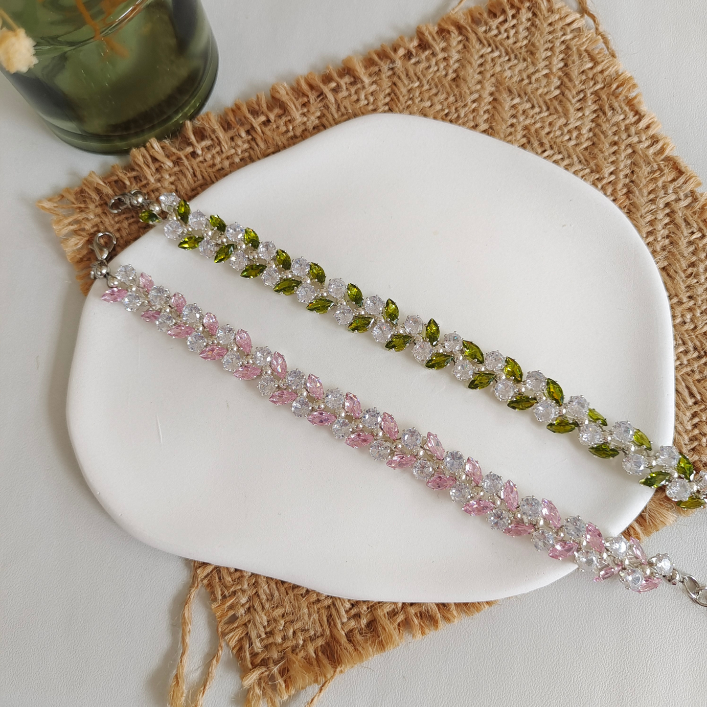 No.36 Olive Branch DIY Bracelet Kit – Silver Claw Pink & Green marquise zircon beads