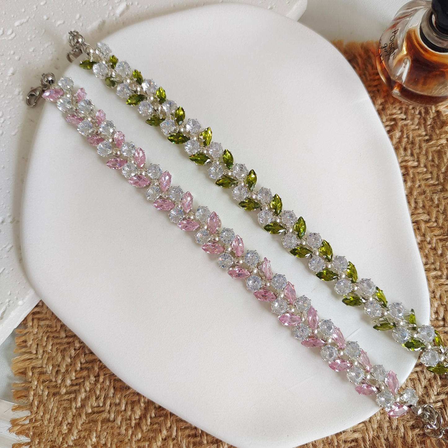 No.36 Olive Branch DIY Bracelet Kit – Silver Claw Pink & Green marquise zircon beads