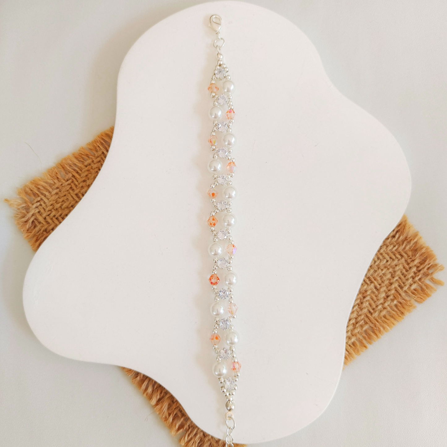 No.29 Elegant Pink Crystal & Pearl Beaded Bracelet – Handmade Jewelry Gift