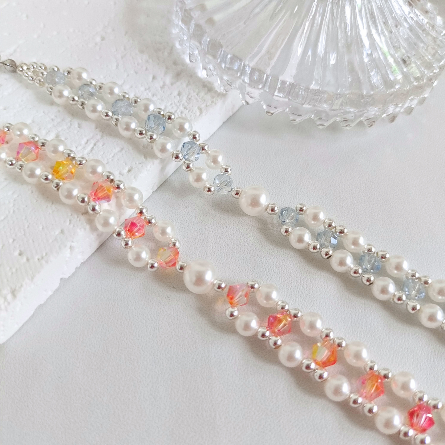 No.44 Handmade DIY Bracelet Kit – Pearl & Crystal Bicone Beads for Crafting