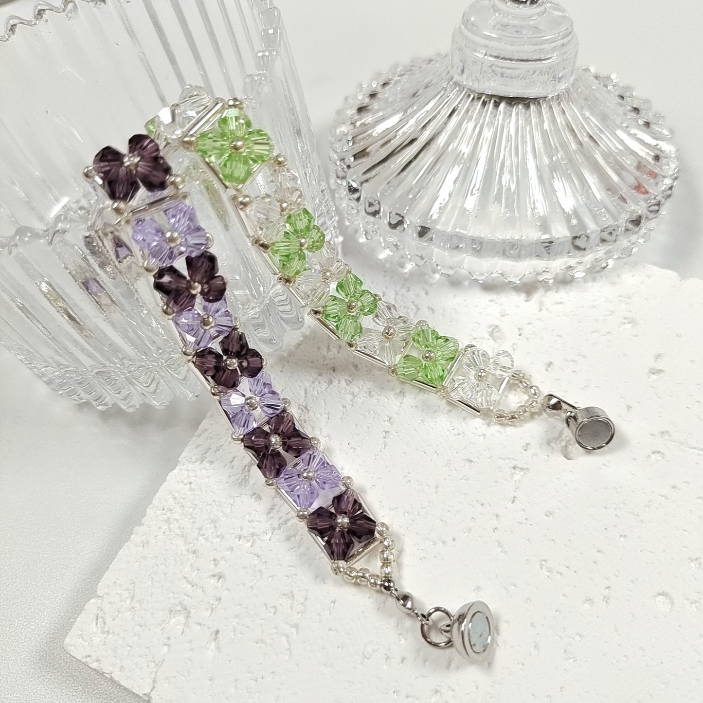 No.33 DIY Beaded Bracelet Kit – Multicolor Diamond Beads, 6mm Silver-Plated Tube Beads, Seed Beads & Magnetic Clasp | Beginner-Friendly Jewelry Craft