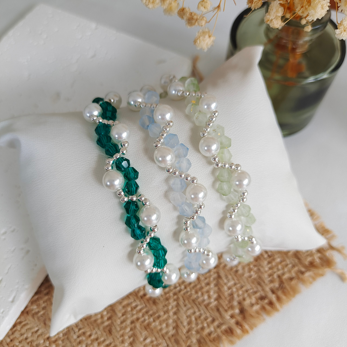 No.43 Creamy Pearl Wave DIY Bracelet Kit – Frosted Beads & Silver Seed Beads