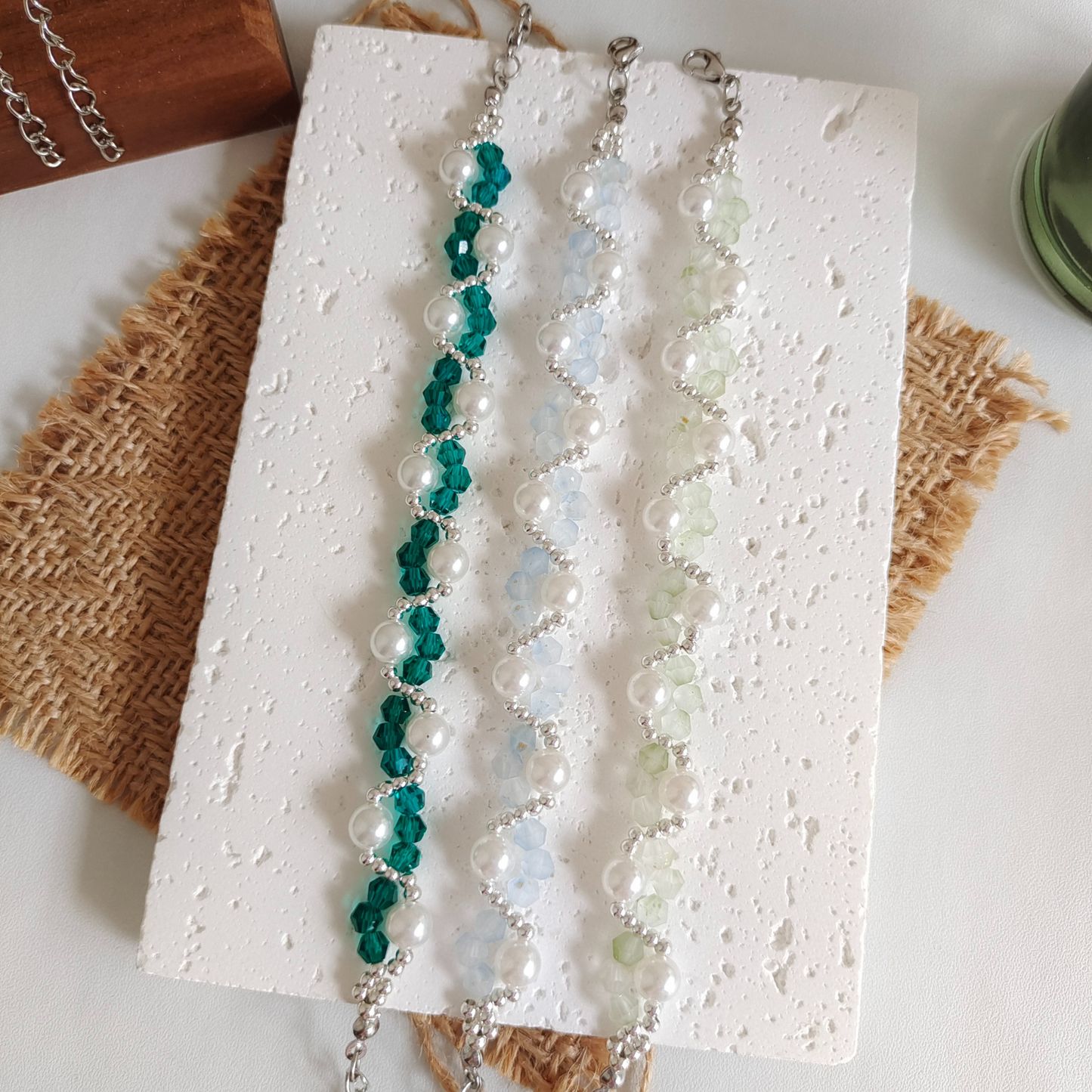 No.43 Creamy Pearl Wave DIY Bracelet Kit – Frosted Beads & Silver Seed Beads