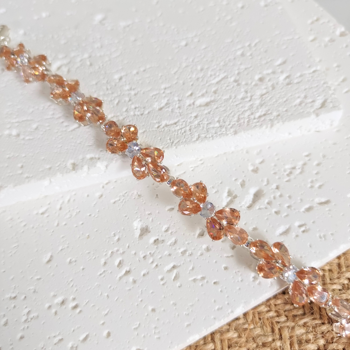 No.21 Amber Bow Bracelet – Handmade Crystal Drop Charm with Silver Beads