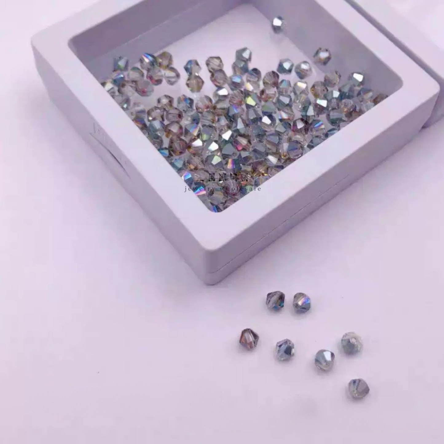 【L01】80 pcs 4mm AB Coated Diamond Glass Beads – DIY Crystal Jewelry Making Kit