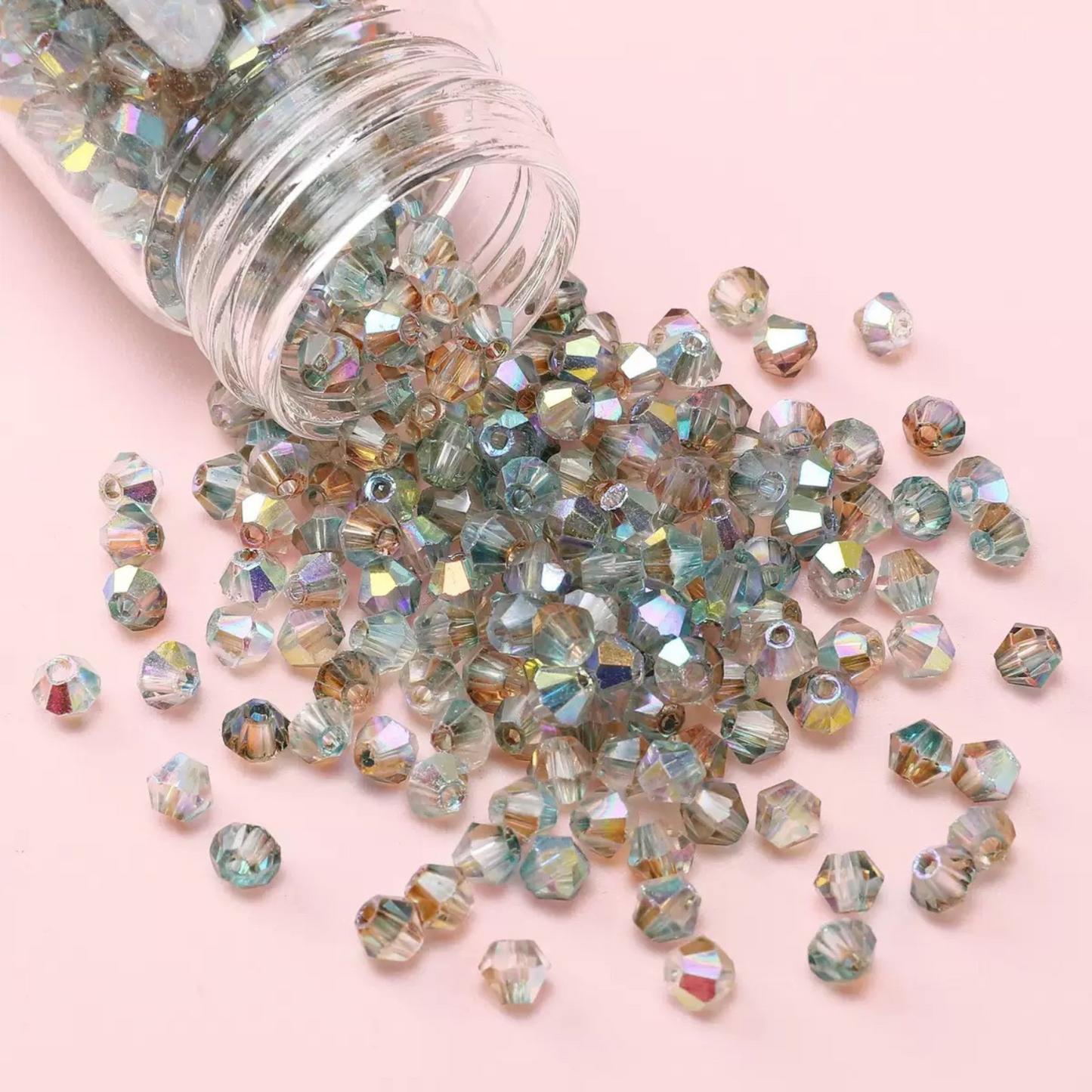 【L03】100pcs 4mm Bicolor AB Diamond Glass Beads – DIY Jewelry Craft