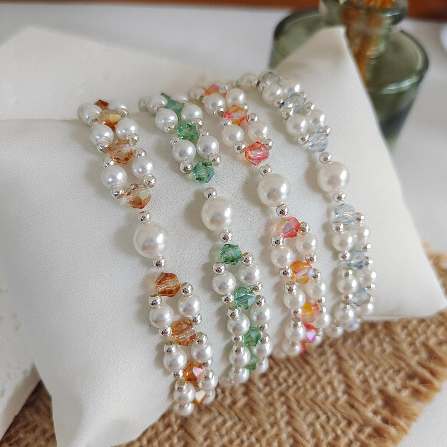 No.44 Handmade DIY Bracelet Kit – Pearl & Crystal Bicone Beads for Crafting