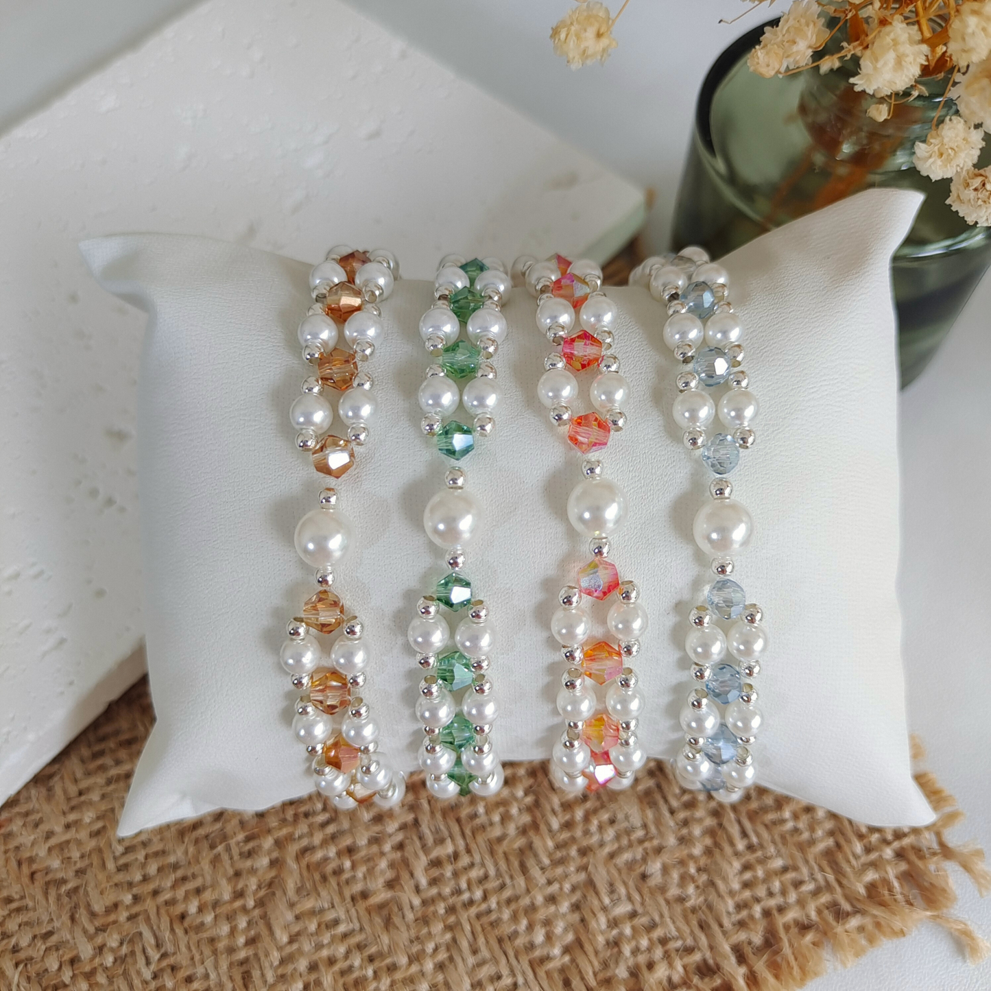 No.44 Handmade DIY Bracelet Kit – Pearl & Crystal Bicone Beads for Crafting