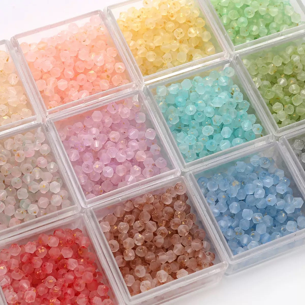 【L02】100 pcs Frosted Gold Dust Glass Beads – 4mm Cream Color Mix for DIY Jewelry