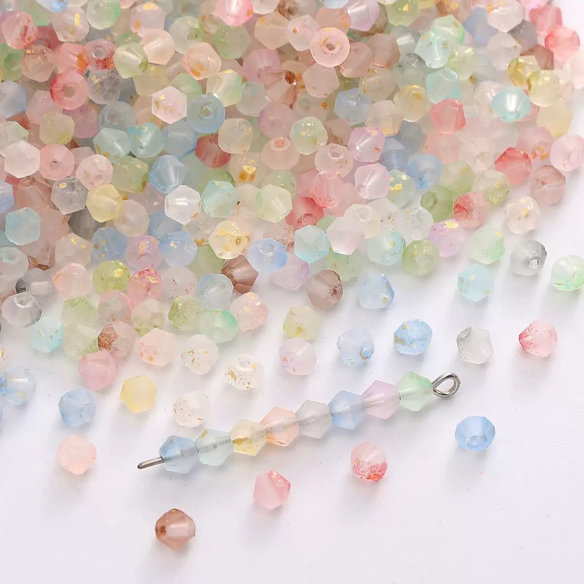 【L02】100 pcs Frosted Gold Dust Glass Beads – 4mm Cream Color Mix for DIY Jewelry