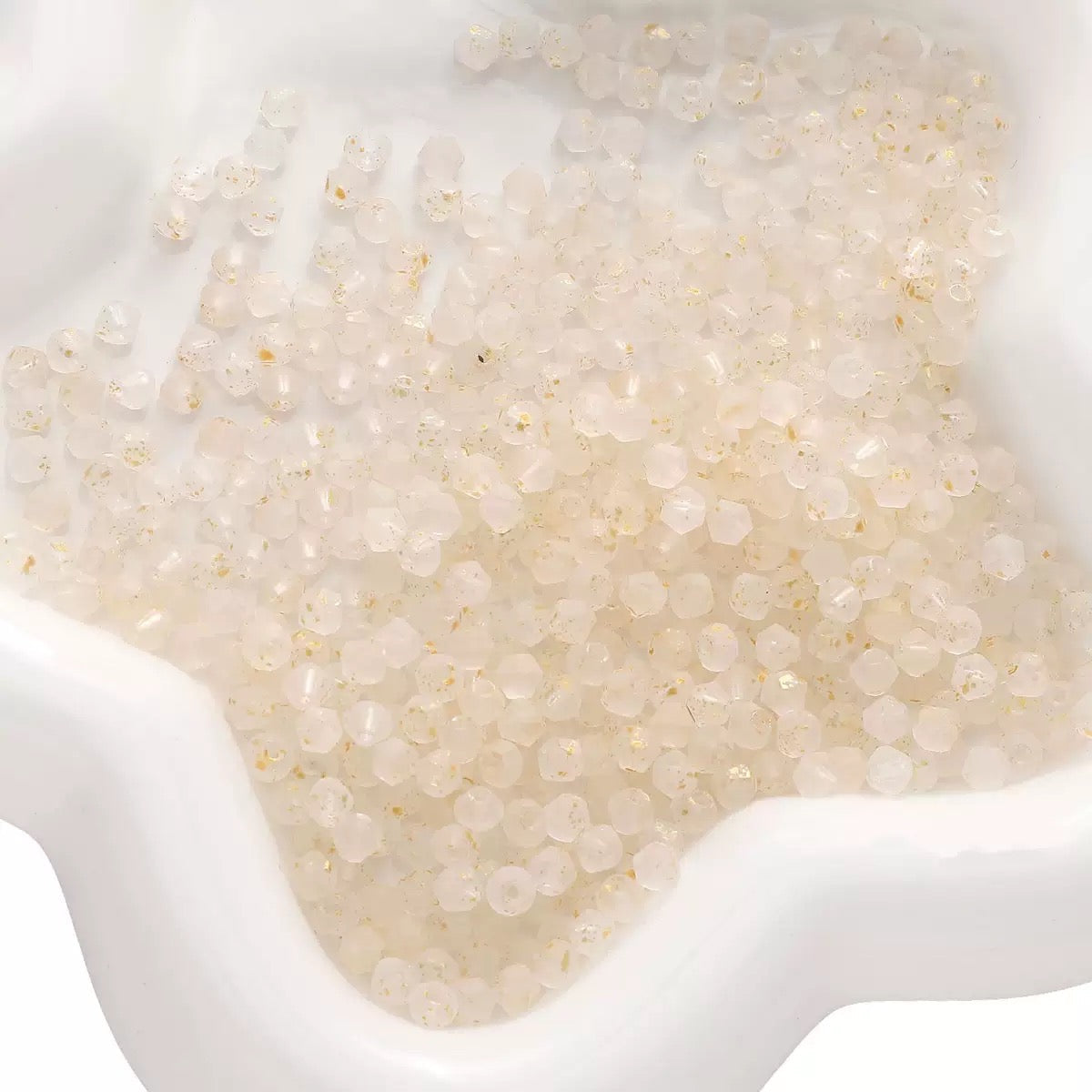 【L02】100 pcs Frosted Gold Dust Glass Beads – 4mm Cream Color Mix for DIY Jewelry