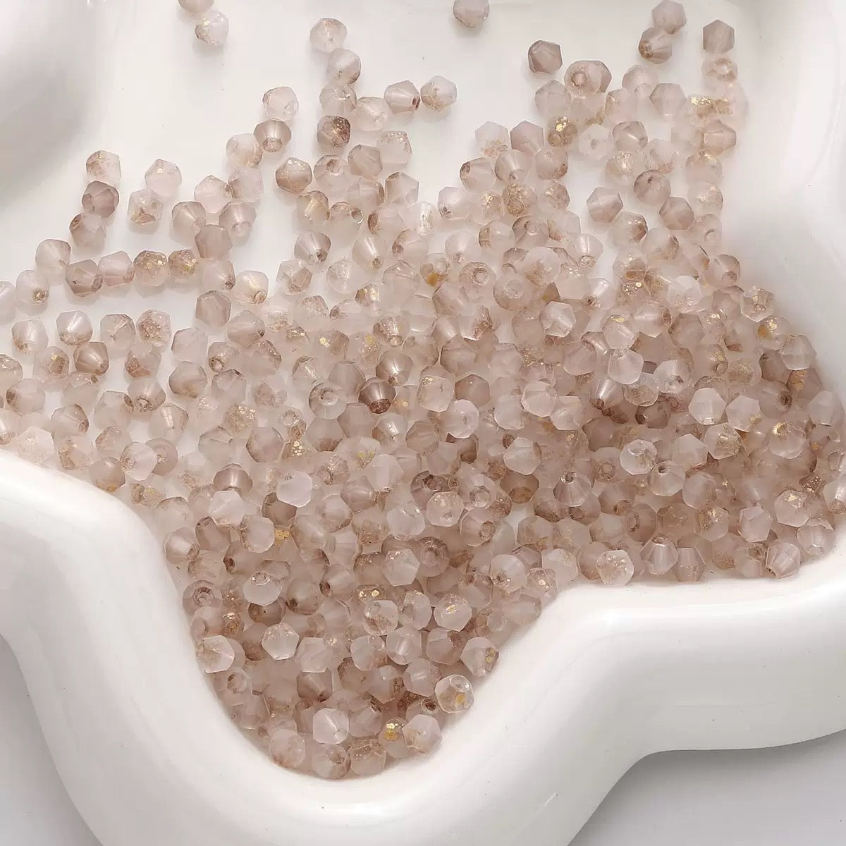 【L02】100 pcs Frosted Gold Dust Glass Beads – 4mm Cream Color Mix for DIY Jewelry