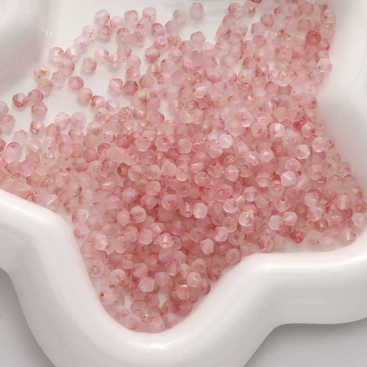 【L02】100 pcs Frosted Gold Dust Glass Beads – 4mm Cream Color Mix for DIY Jewelry