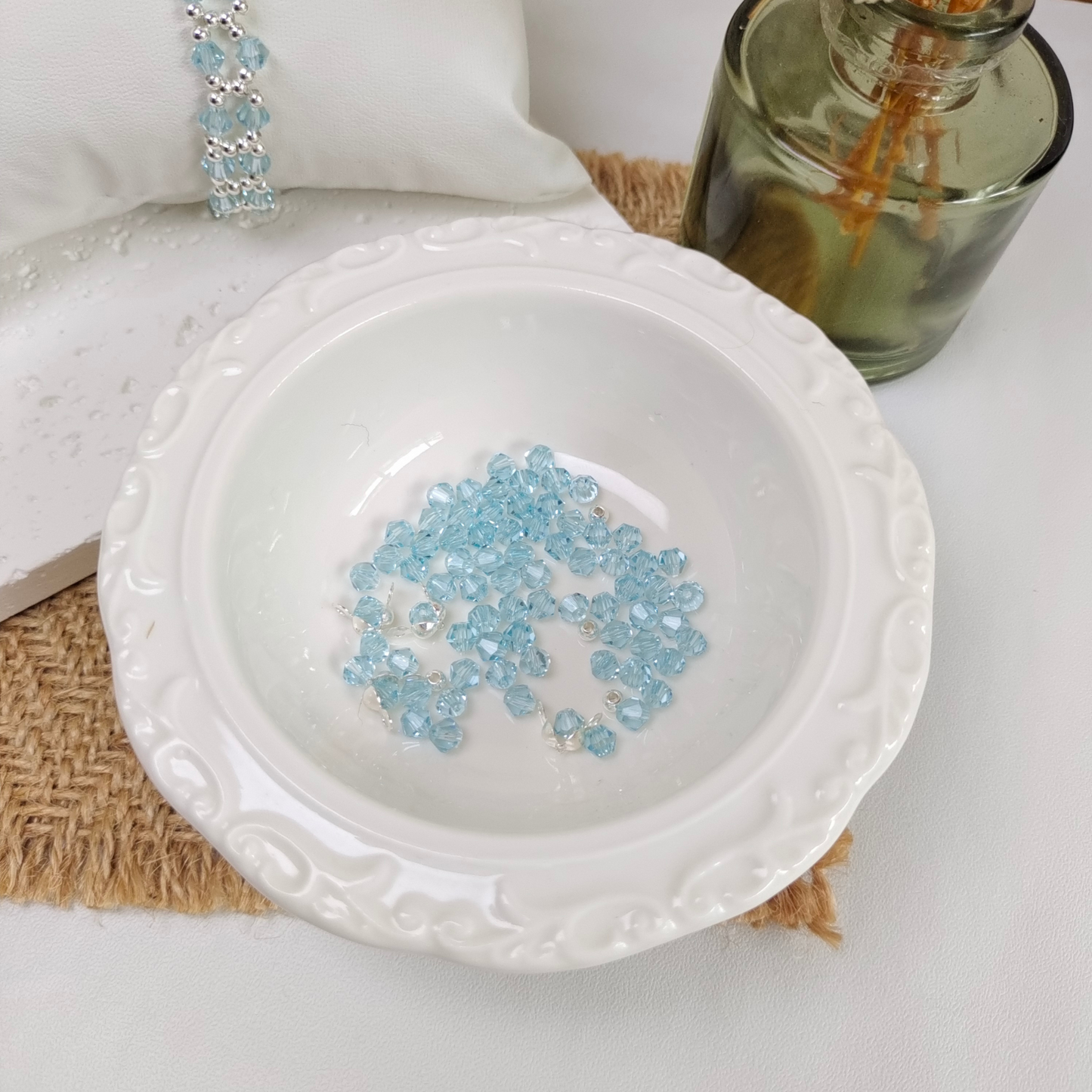 No.47 DIY Bracelet Kit – Ocean Breeze Design with Lake Blue Crystals & Silver Seed Beads