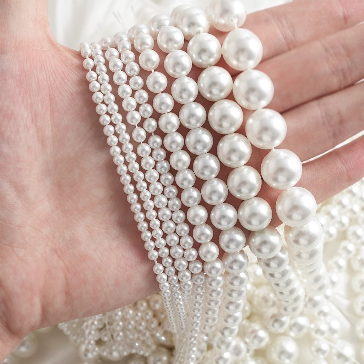 【P01】Austrian White Glass Pearls – 3–12mm Round Beads for DIY Jewelry